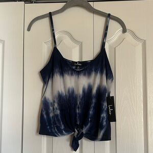 Lulu's Navy and White Tie-Dye Women's Top size small